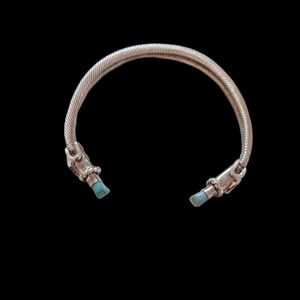 Vintage Taxco Mexico 925 Sterling Silver & Malachite Classic Cable Cuff Bracelet